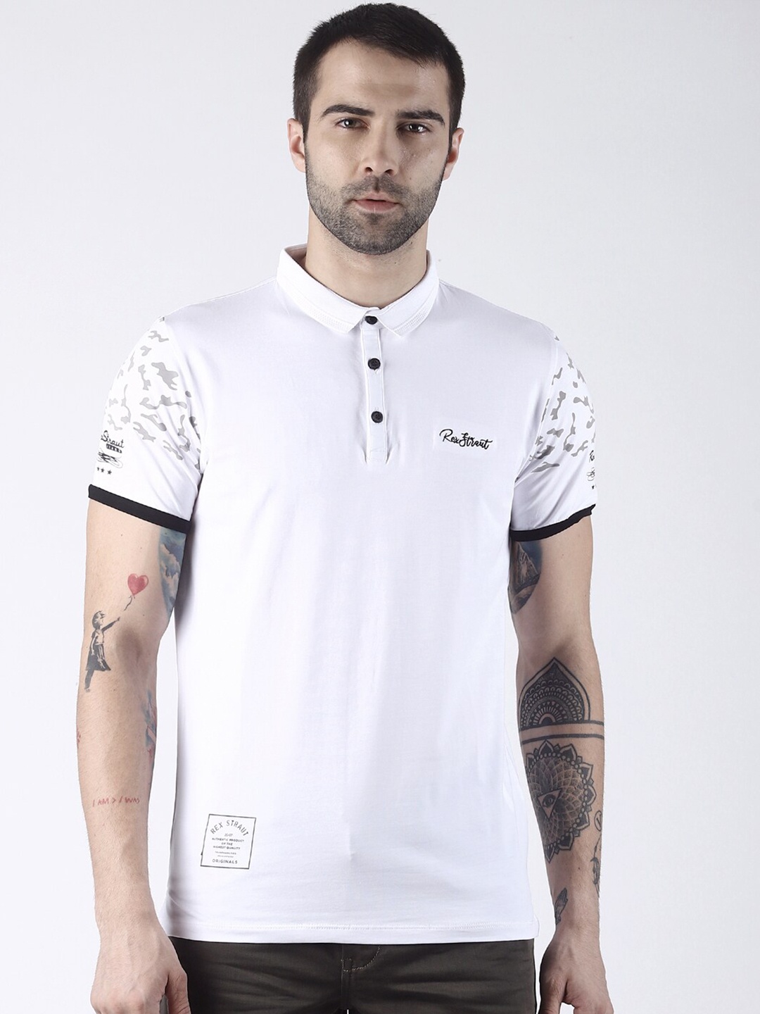 

Rex Straut Jeans Men White Polo Collar Slim Fit T-shirt