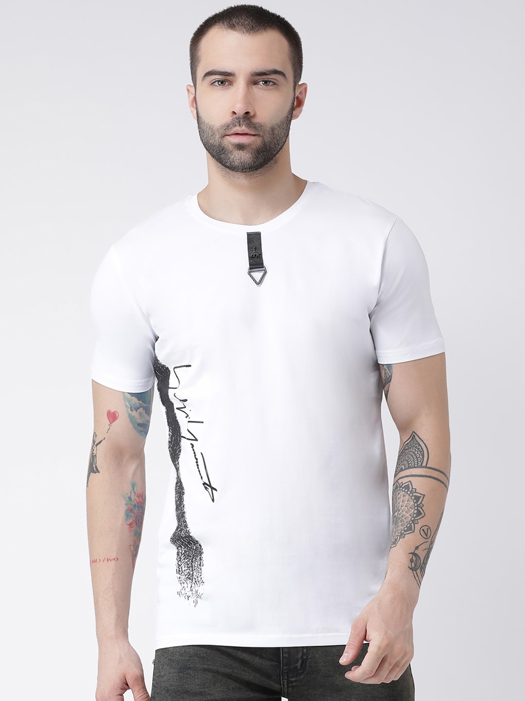 

Rex Straut Jeans Men White Printed Slim Fit Cotton T-shirt