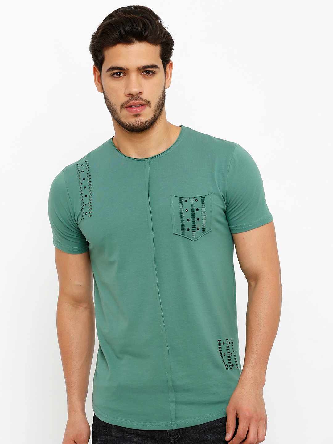 

Rex Straut Jeans Men Green Slim Fit Cotton T-shirt