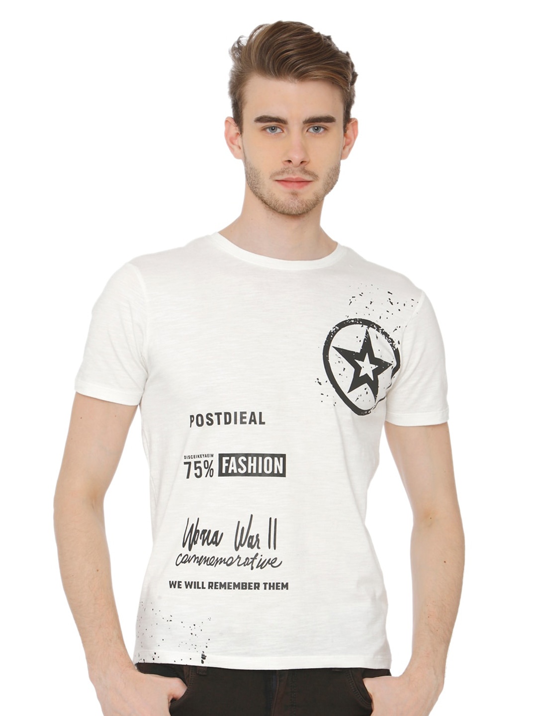 

Rex Straut Jeans Men White Typography Printed Slim Fit T-shirt