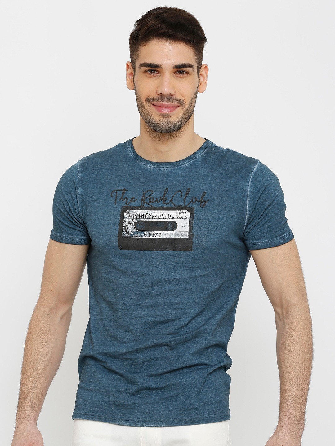 

Rex Straut Jeans Men Blue Typography Printed Slim Fit T-shirt