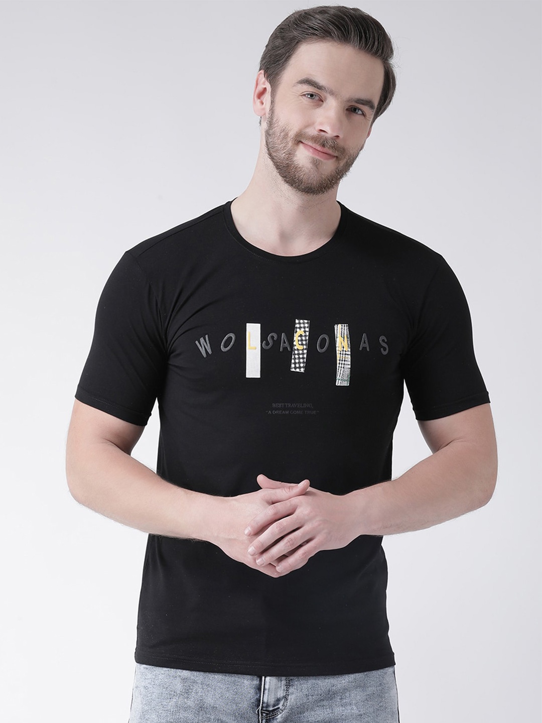 

Rex Straut Jeans Men Black Typography Printed Slim Fit T-shirt