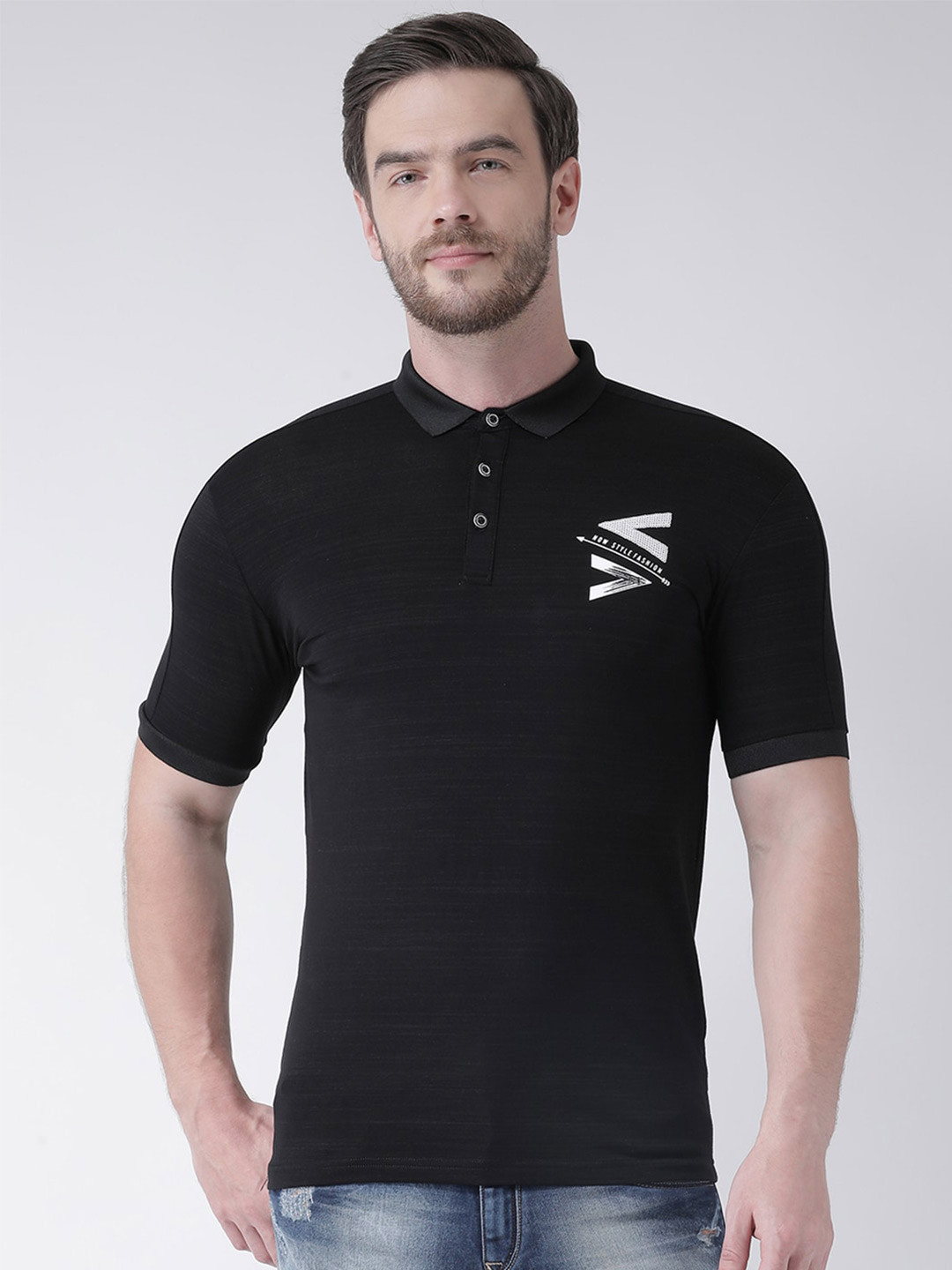 

Rex Straut Jeans Men Black Polo Collar Slim Fit T-shirt