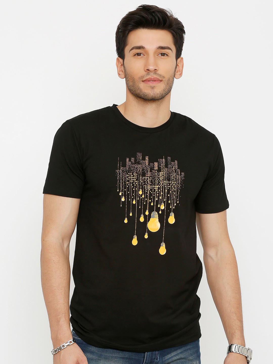 

Rex Straut Jeans Men Black Printed Slim Fit T-shirt