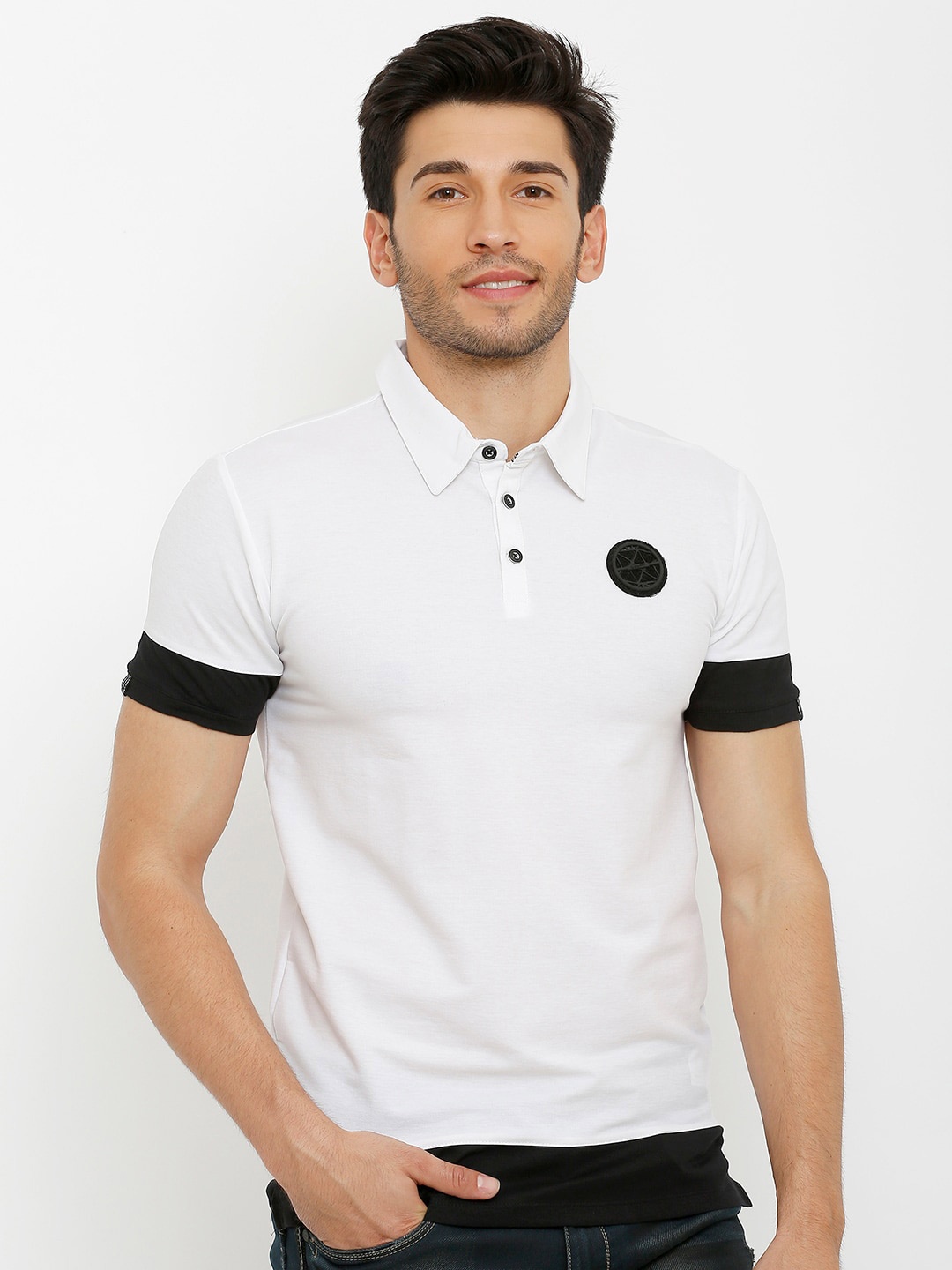 

Rex Straut Jeans Men White & Black Polo Collar Slim Fit T-shirt