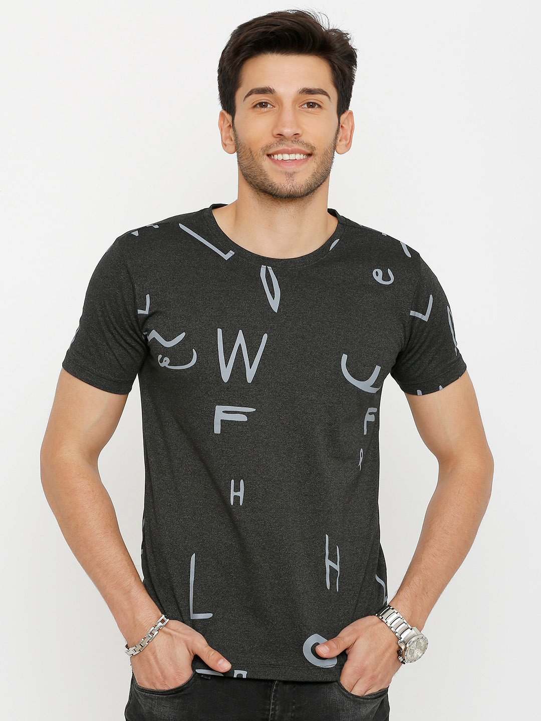

Rex Straut Jeans Men Black Printed Slim Fit T-shirt