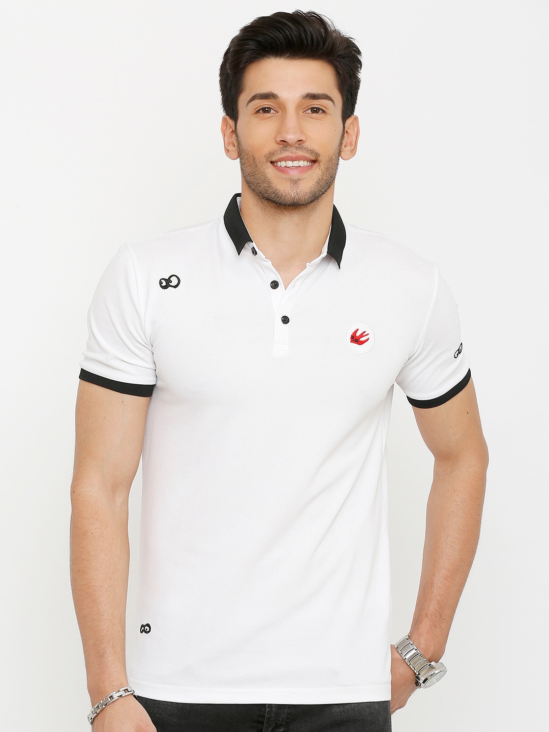 

Rex Straut Jeans Men White Polo Collar Slim Fit T-shirt