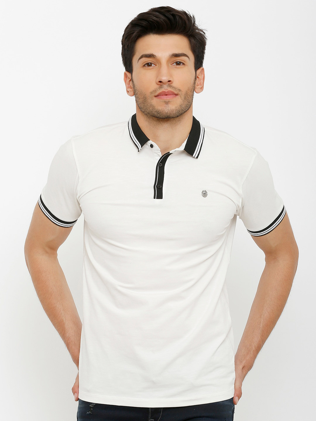 

Rex Straut Jeans Men White Polo Collar Slim Fit T-shirt