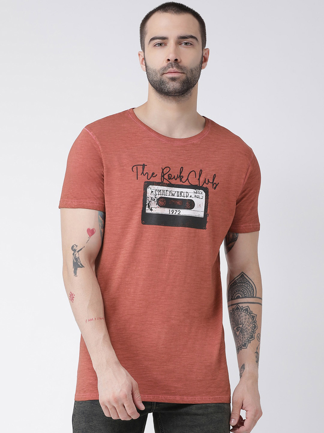 

Rex Straut Jeans Men Maroon Printed Slim Fit T-shirt