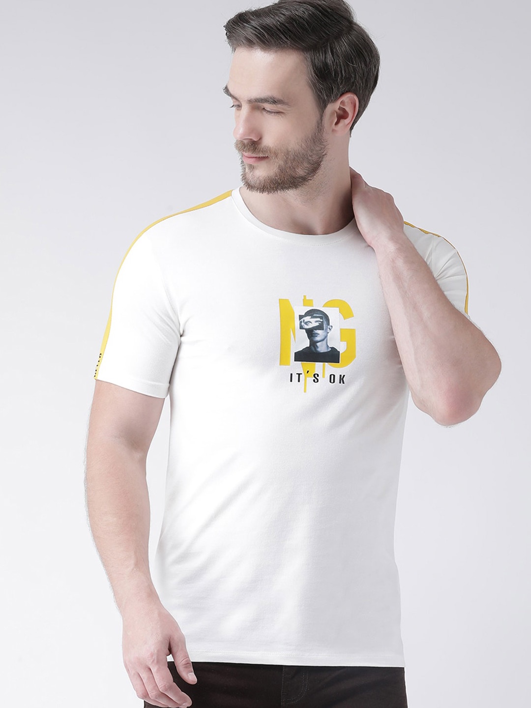 

Rex Straut Jeans Men White Printed Slim Fit T-shirt