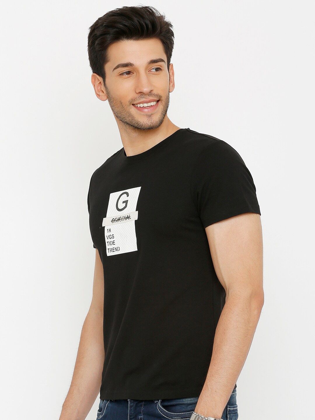 

Rex Straut Jeans Men Black Printed Slim Fit T-shirt