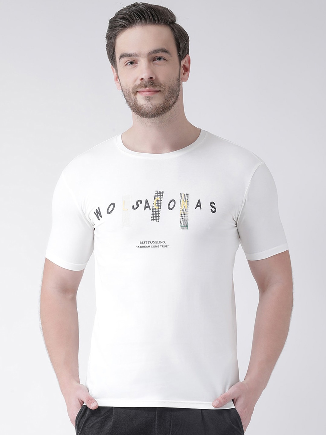 

Rex Straut Jeans Men White Typography Printed Slim Fit T-shirt