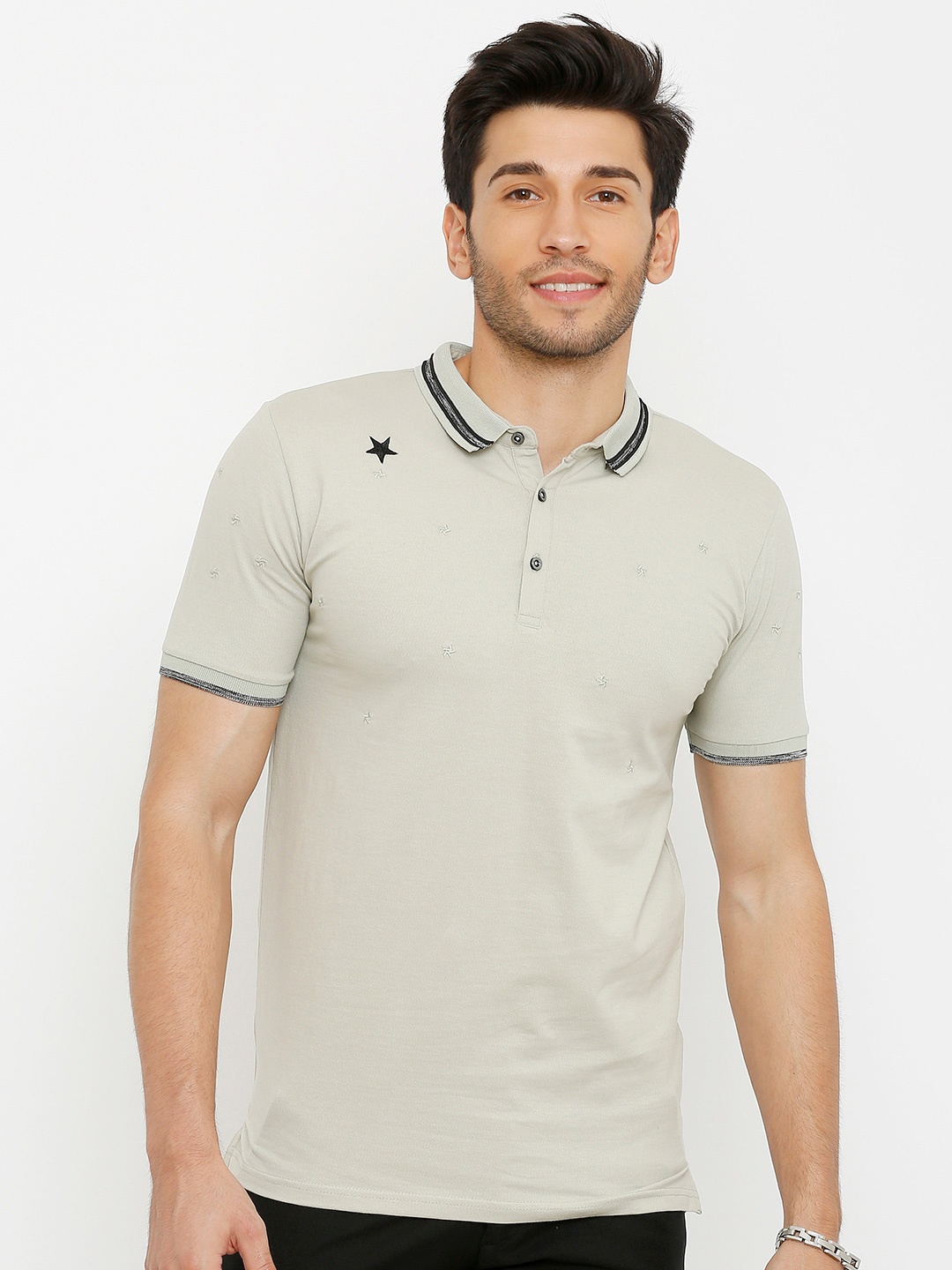 

Rex Straut Jeans Men Green Polo Collar Slim Fit T-shirt