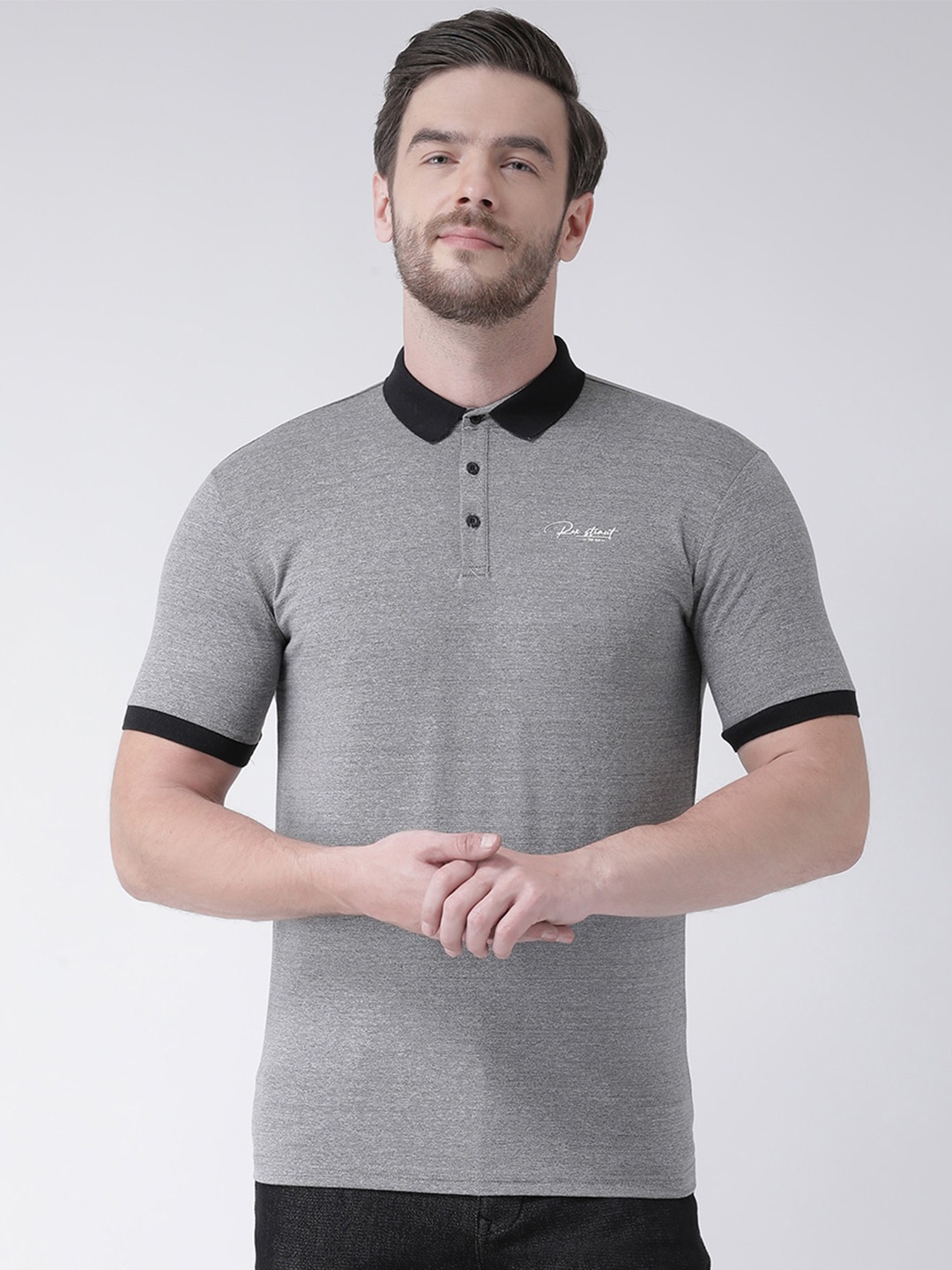 

Rex Straut Jeans Men Grey Polo Collar Slim Fit T-shirt