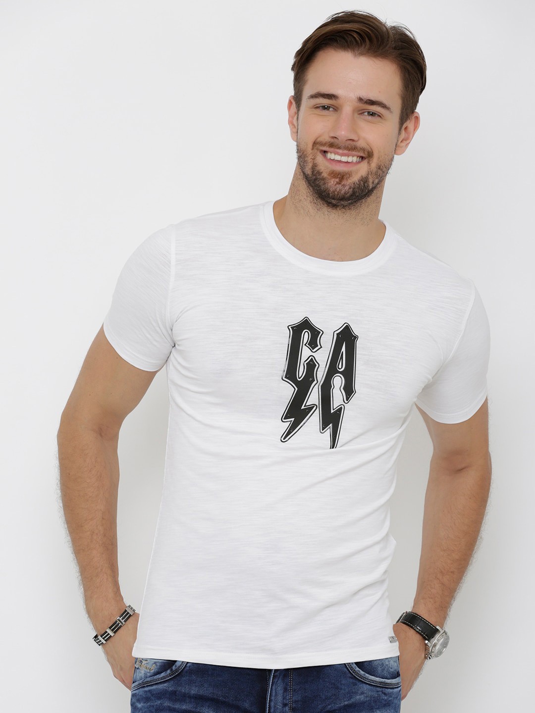

Rex Straut Jeans Men White Printed Slim Fit T-shirt