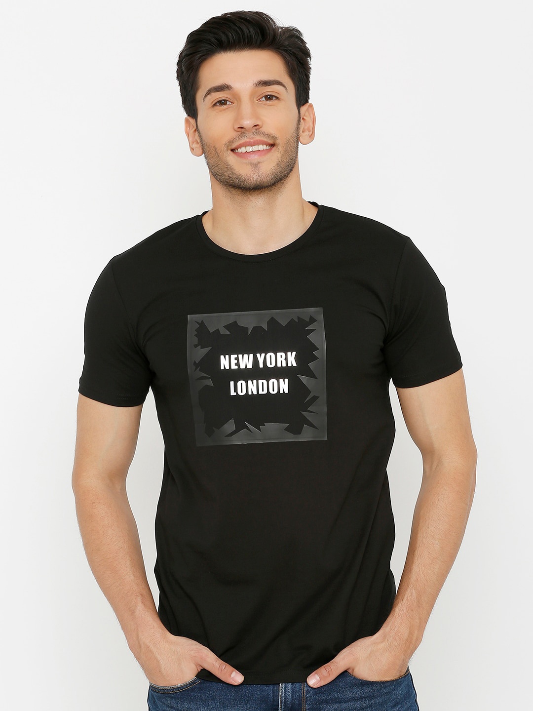 

Rex Straut Jeans Men Black Sports Typography Printed Slim Fit T-shirt