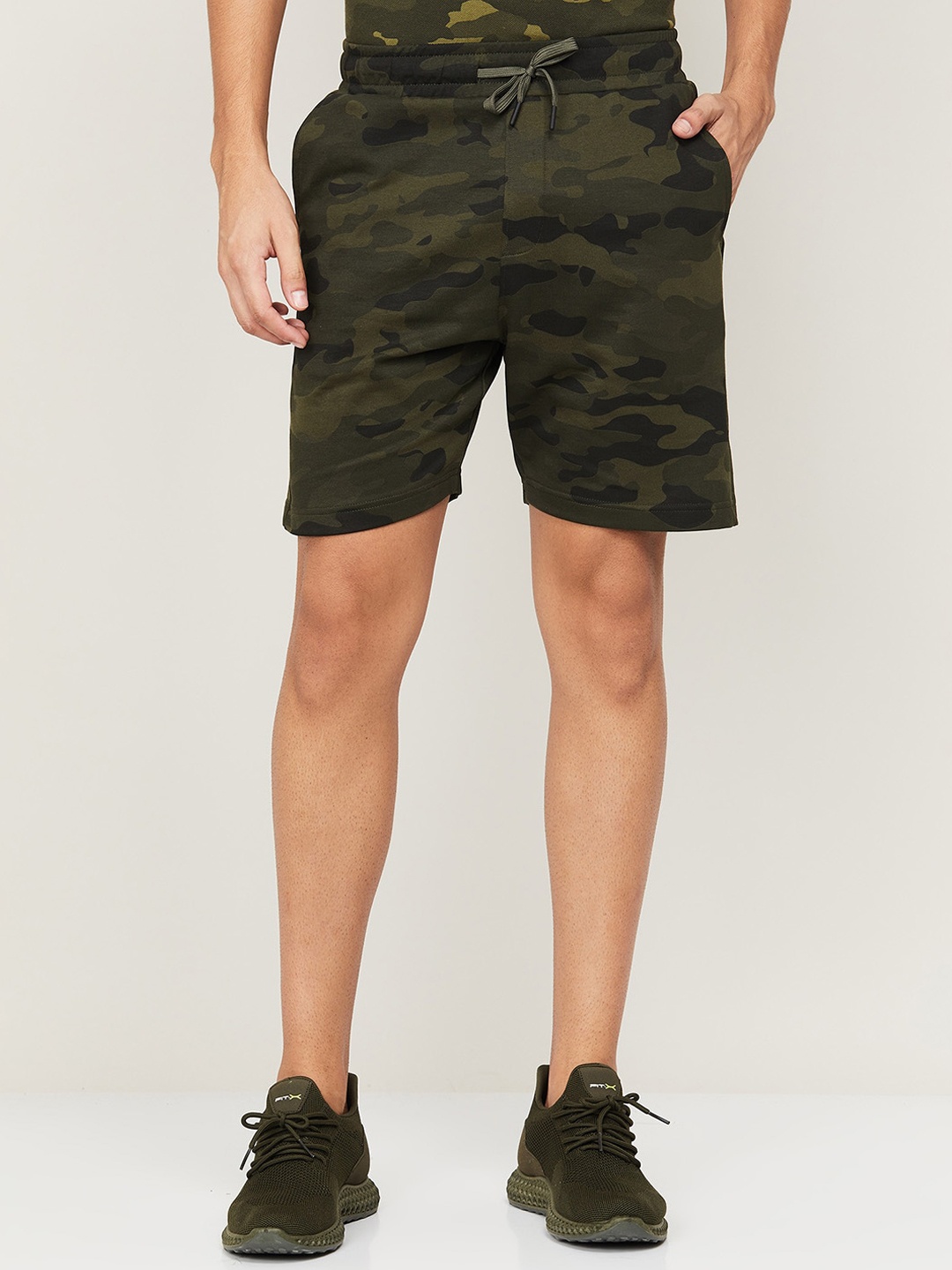 

Forca by Lifestyle Men Olive Green Camouflage Washed Shorts