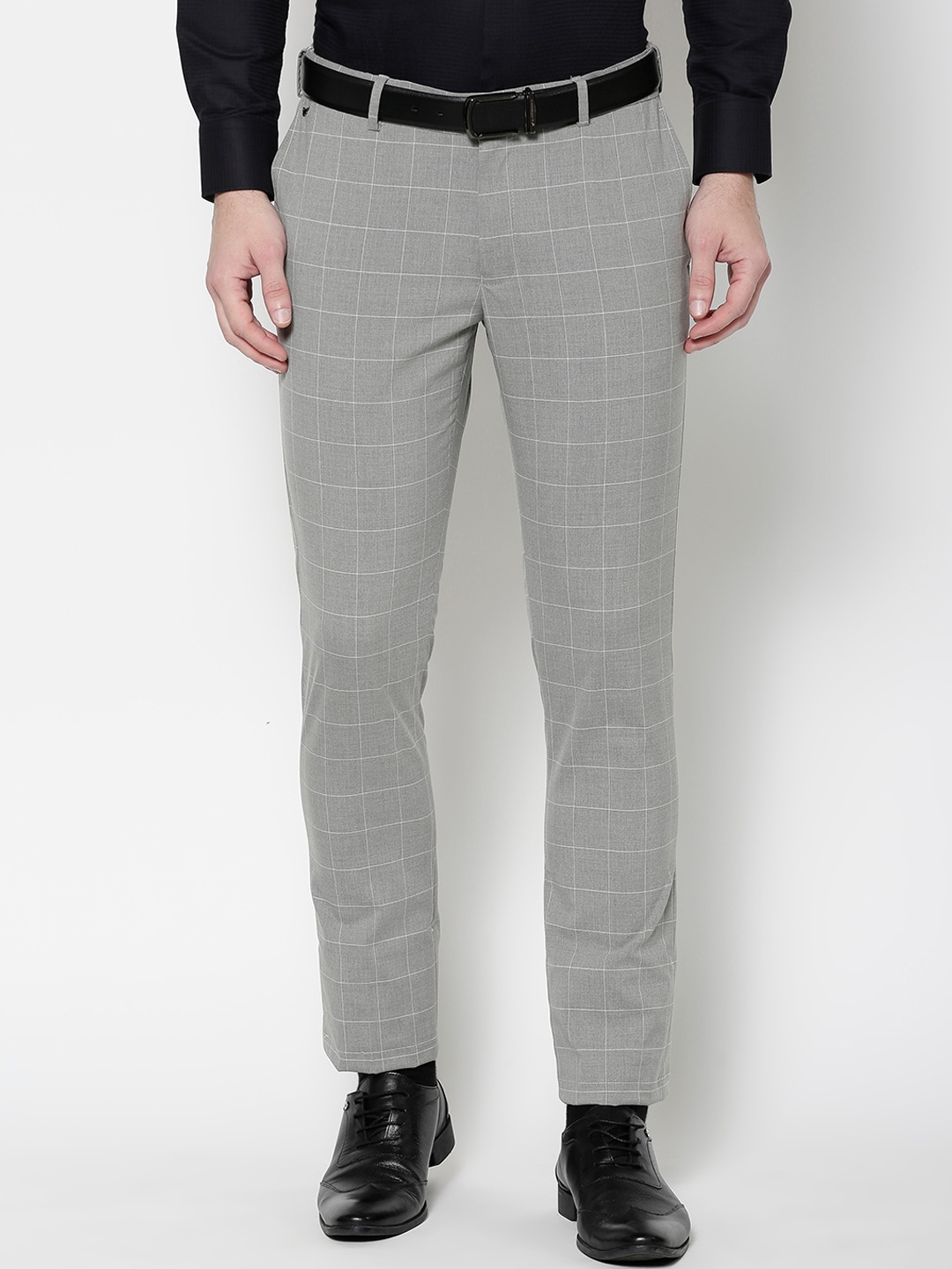

Blackberrys Men Grey Checked B-91 Skinny Fit Formal Trousers