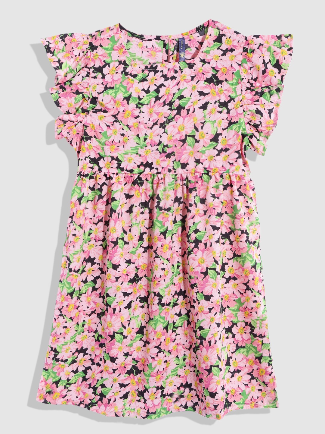

YK Girls Pink Floral Printed A-line Dress