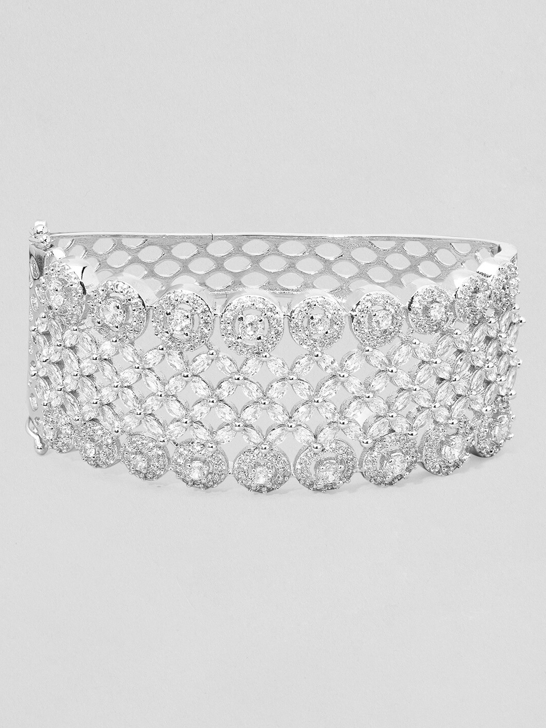 

Rubans Women White & Silver-Toned & Plated Studded Bangle-Style Bracelet