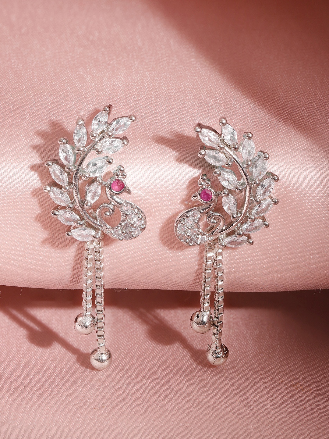 

Rubans Silver-Toned Peacock Shaped Drop Earrings