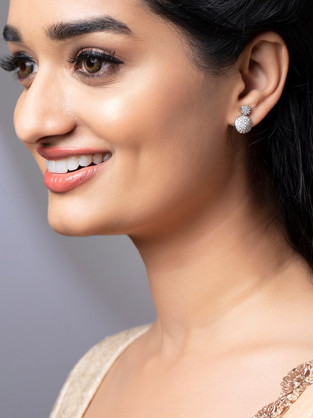 

Rubans Set of 2 Silver & Gold-Plated White Stone Studded Earrings