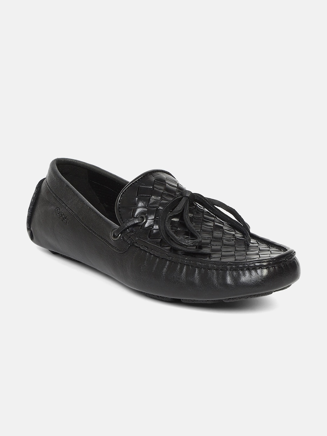 

Ruosh Men Black Woven Design Leather Driving Shoes