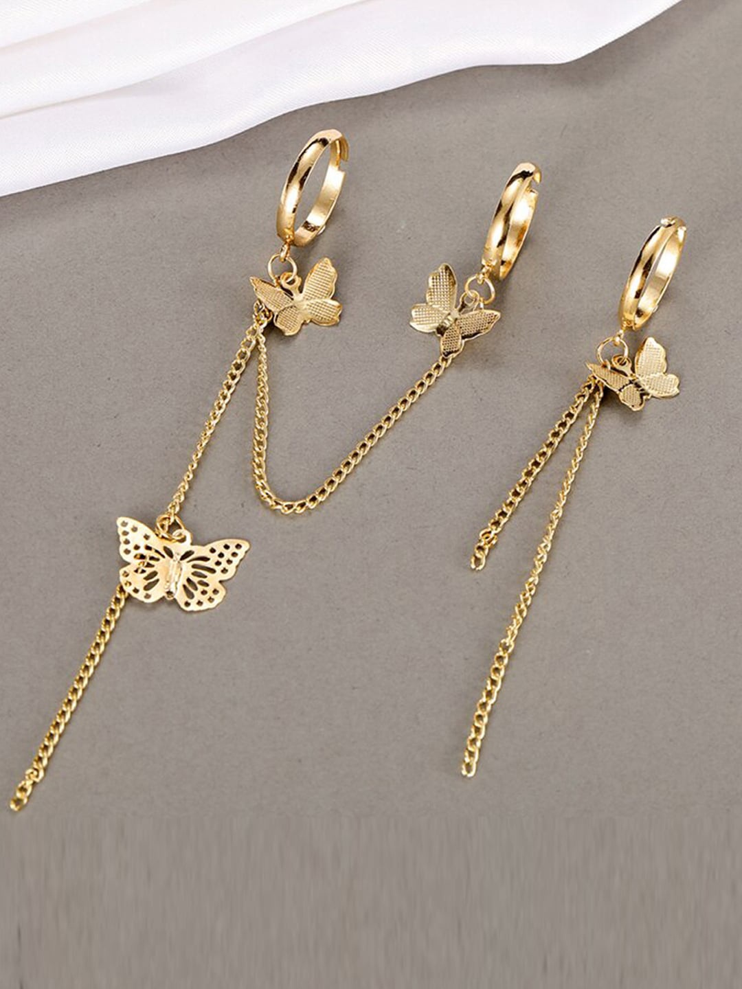

Jewels Galaxy Set Of 2 Gold-Plated Butterfly & Chained Design Finger Ring