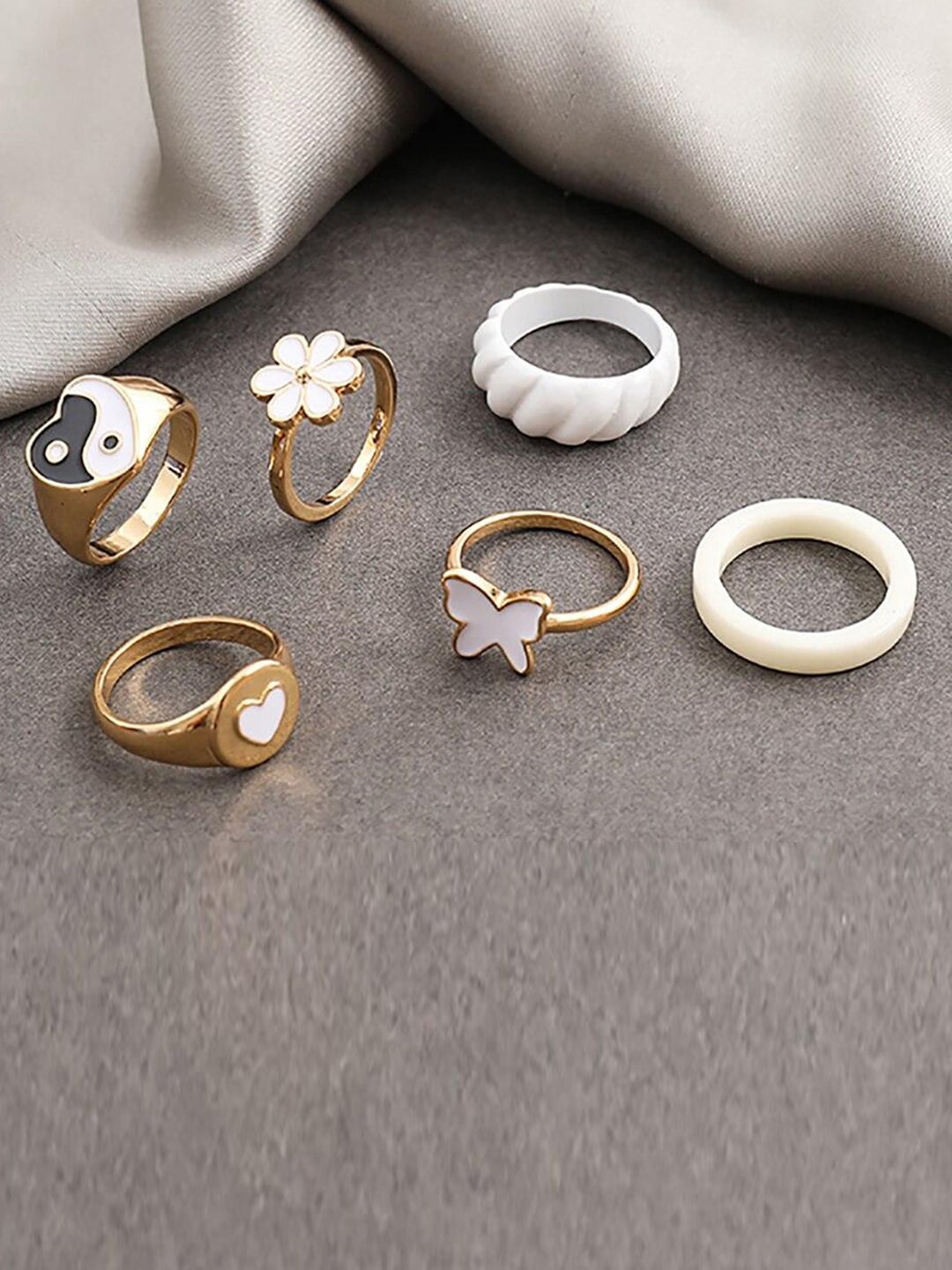

Jewels Galaxy Women Set Of 6 Gold-Plated & White Finger Rings