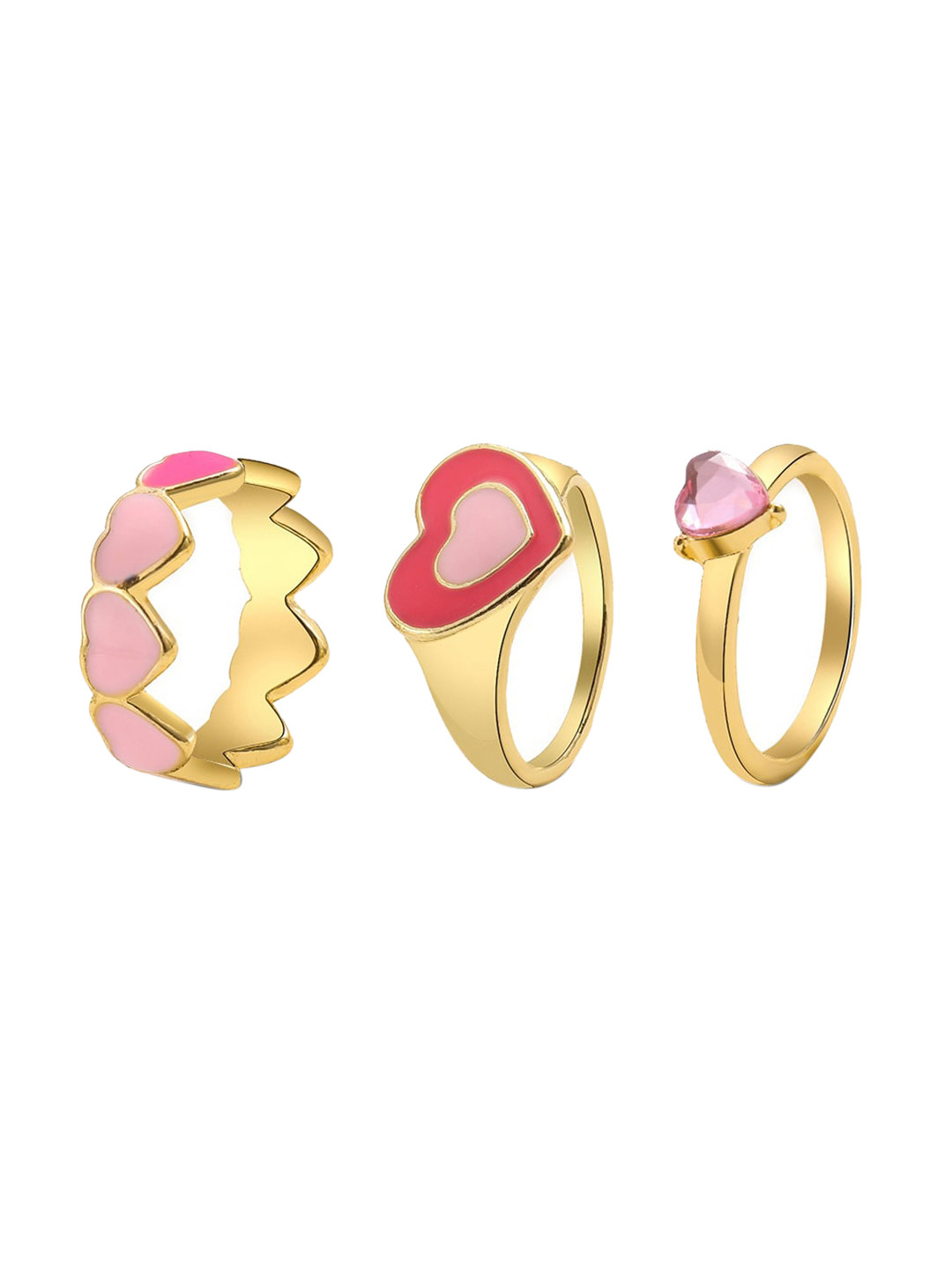 

Jewels Galaxy Set Of 3 Gold-Plated & Pink Design Detailed Finger Rings