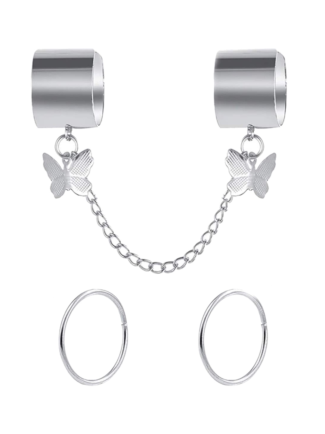 

Jewels Galaxy Set Of 3 Silver-Plated Chained Design Finger Ring