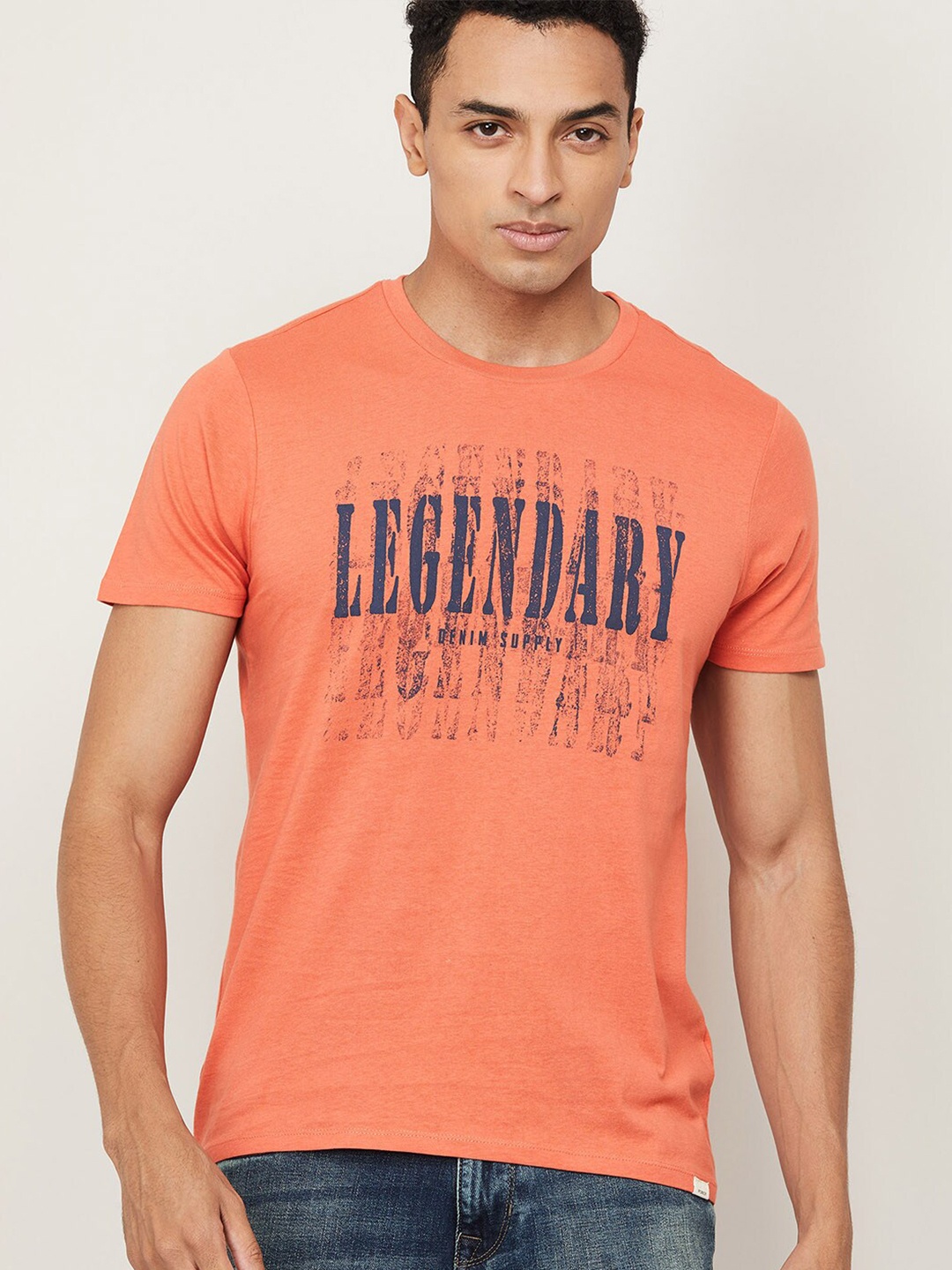 

Forca by Lifestyle Men Orange Typography Printed Slim Fit T-shirt