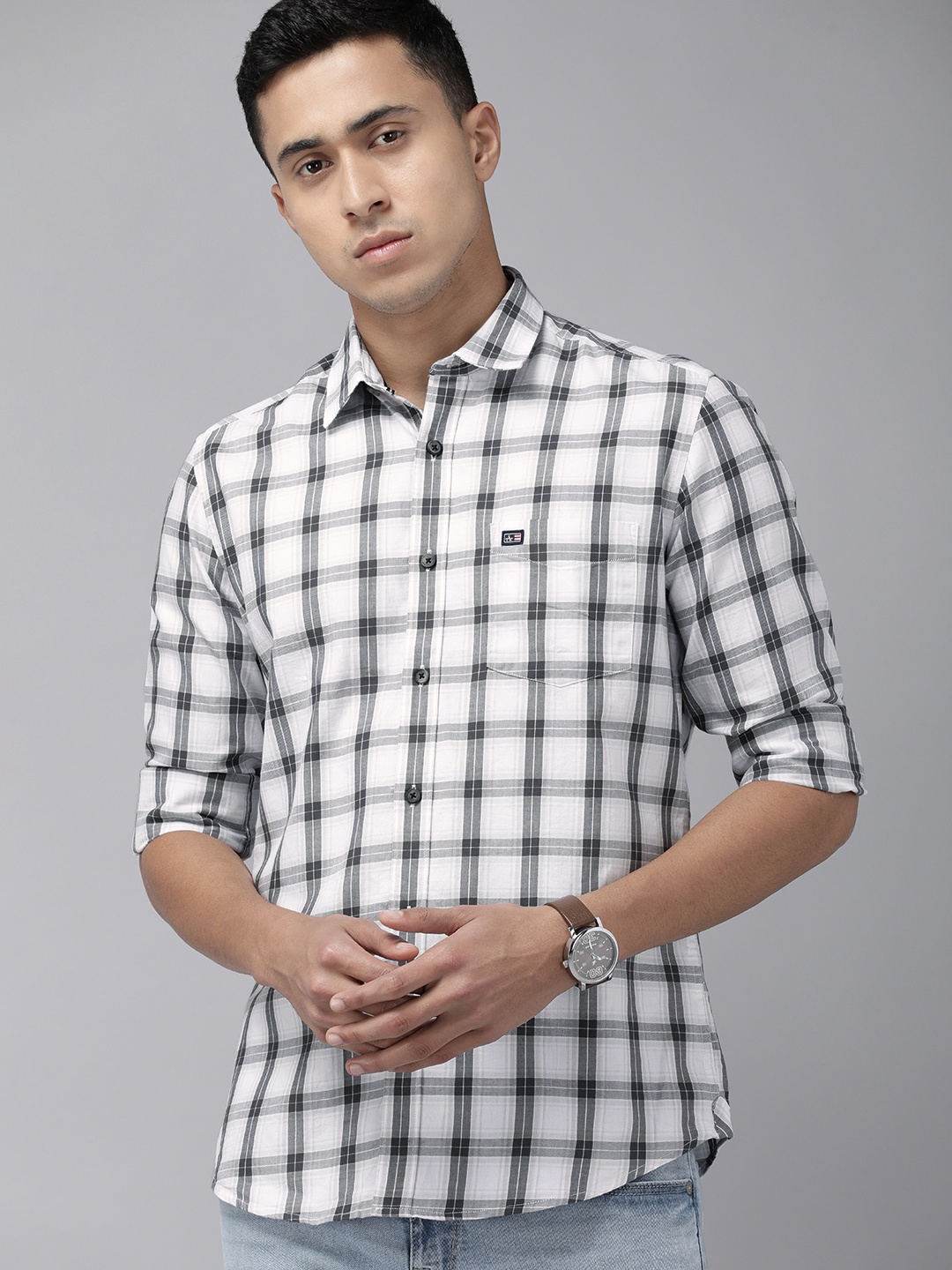 

Arrow Sport Men Pure Cotton Manhattan Slim Fit Tartan Checks Casual Shirt, White