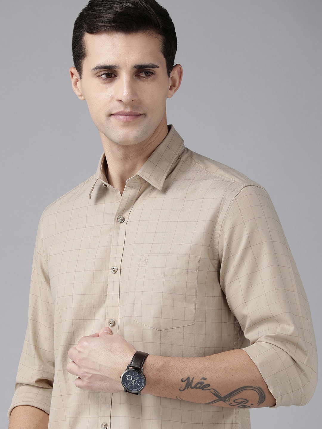 

Arrow Sport Men Beige Manhattan Slim Fit Grid Tattersall Checks Casual Shirt