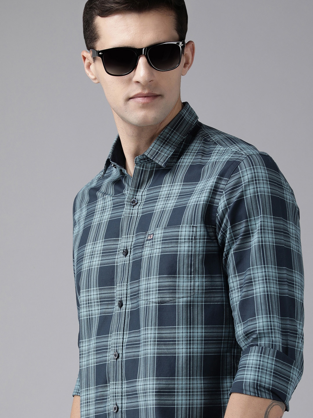 

Arrow Sport Men Blue Slim Fit Tartan Checked Pure Cotton Casual Shirt