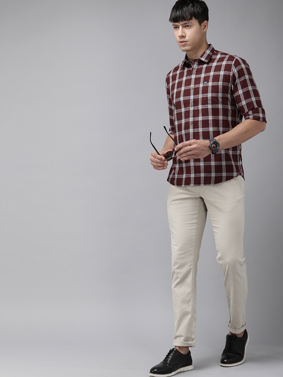 

Arrow Sport Men Pure Cotton Manhattan Slim Fit Tartan Checks Casual Shirt, Brown