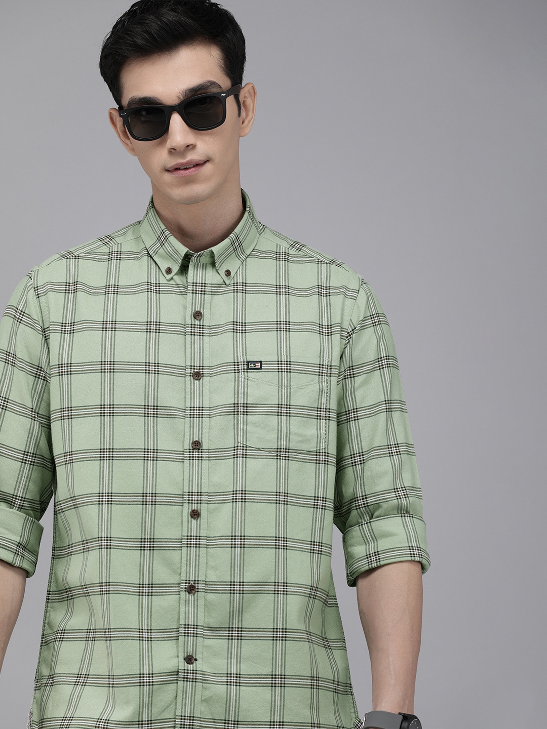 

Arrow Sport Men Green Tartan Checks Original Slim Fit Pure Cotton Casual Shirt