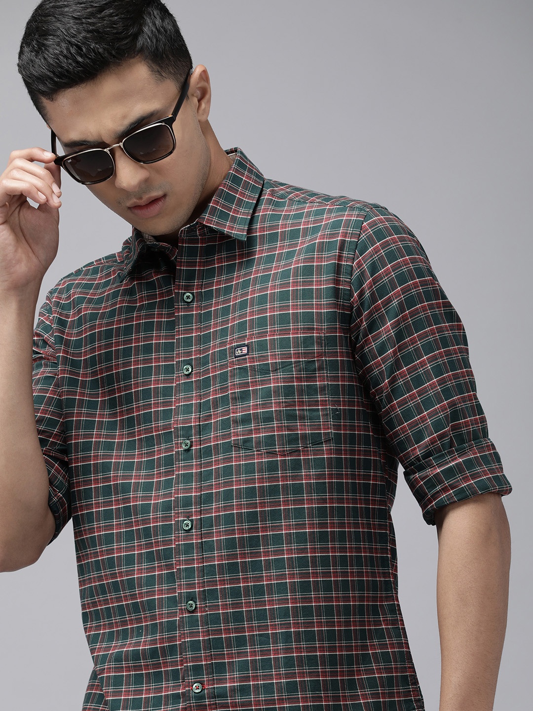 

Arrow Sport Men Pure Cotton Manhattan Slim Fit Tartan Checks Casual Shirt, Teal