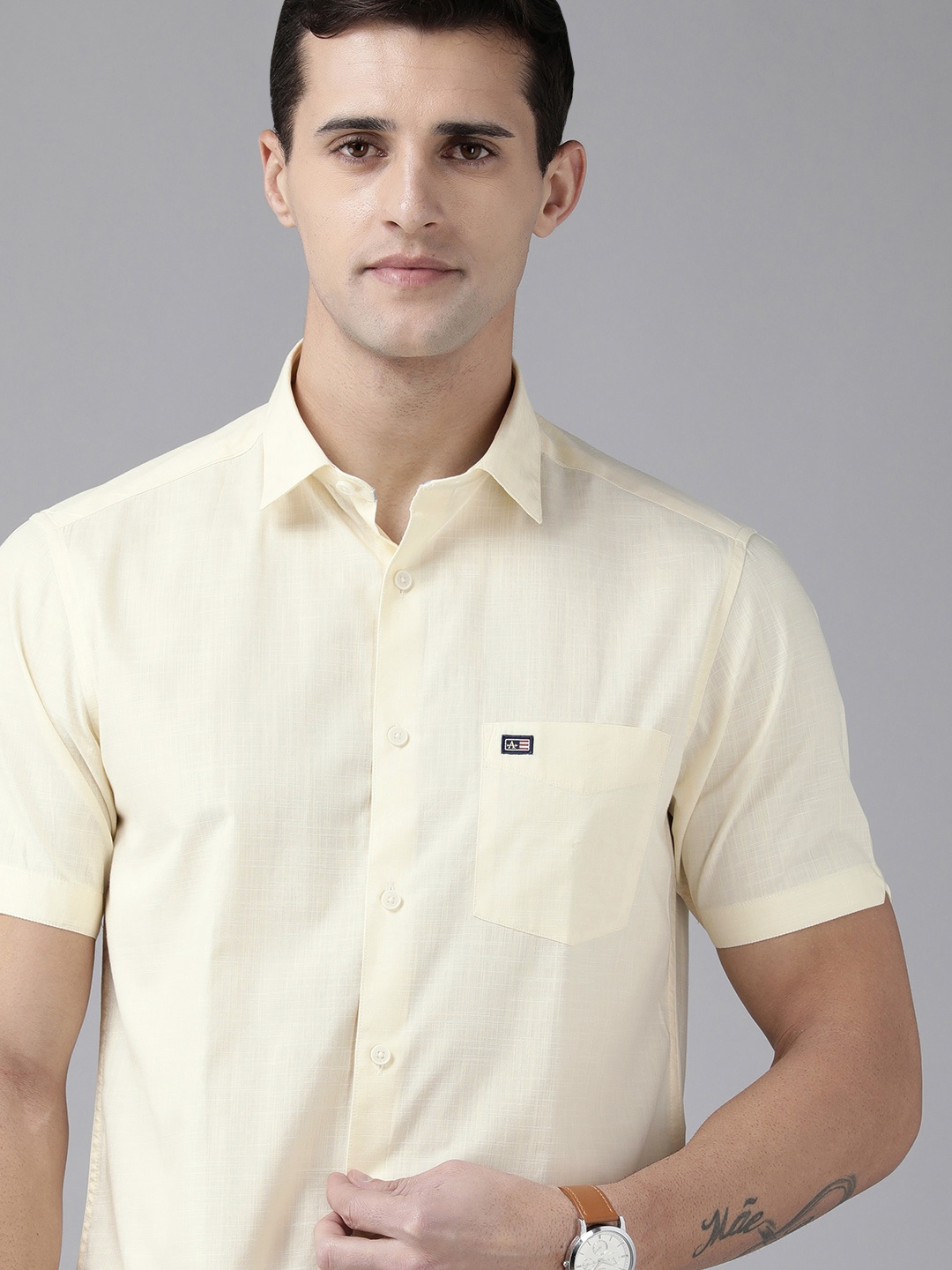 

Arrow Sport Men Yellow Slim Fit Textured Pure Cotton Casual Shirt
