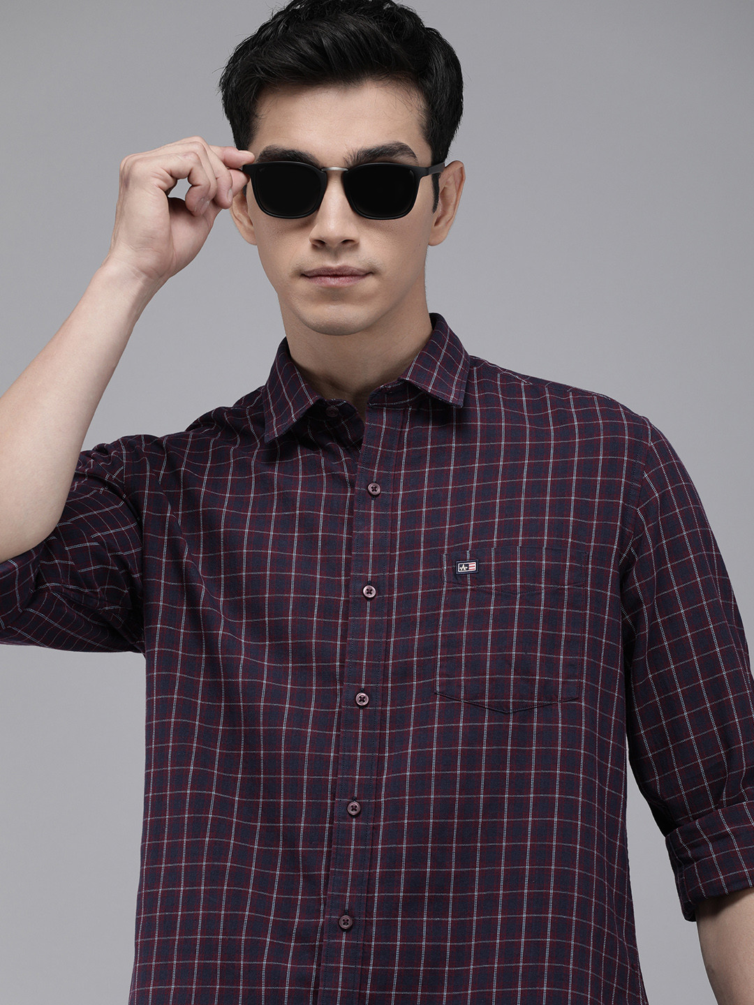 

Arrow Sport Men Maroon Checks Original Slim Fit Pure Cotton Casual Shirt