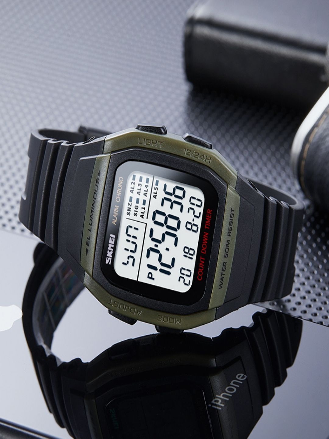 

Skmei Unisex Green Dial & Black Straps Digital Multi Function Watch