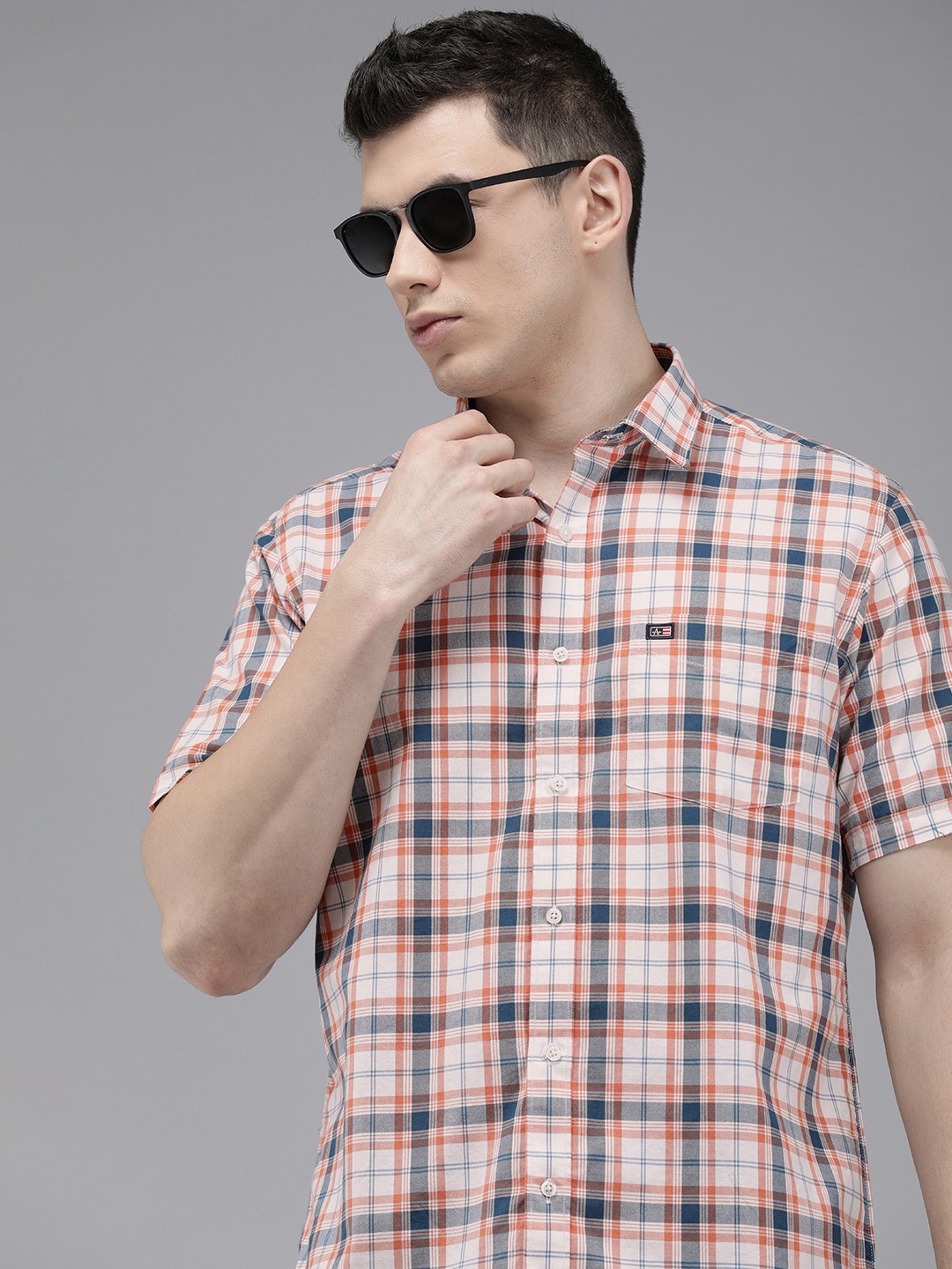 

Arrow Sport Men Orange And Blue Original Regular Fit Checked Pure Cotton Casual Shirt