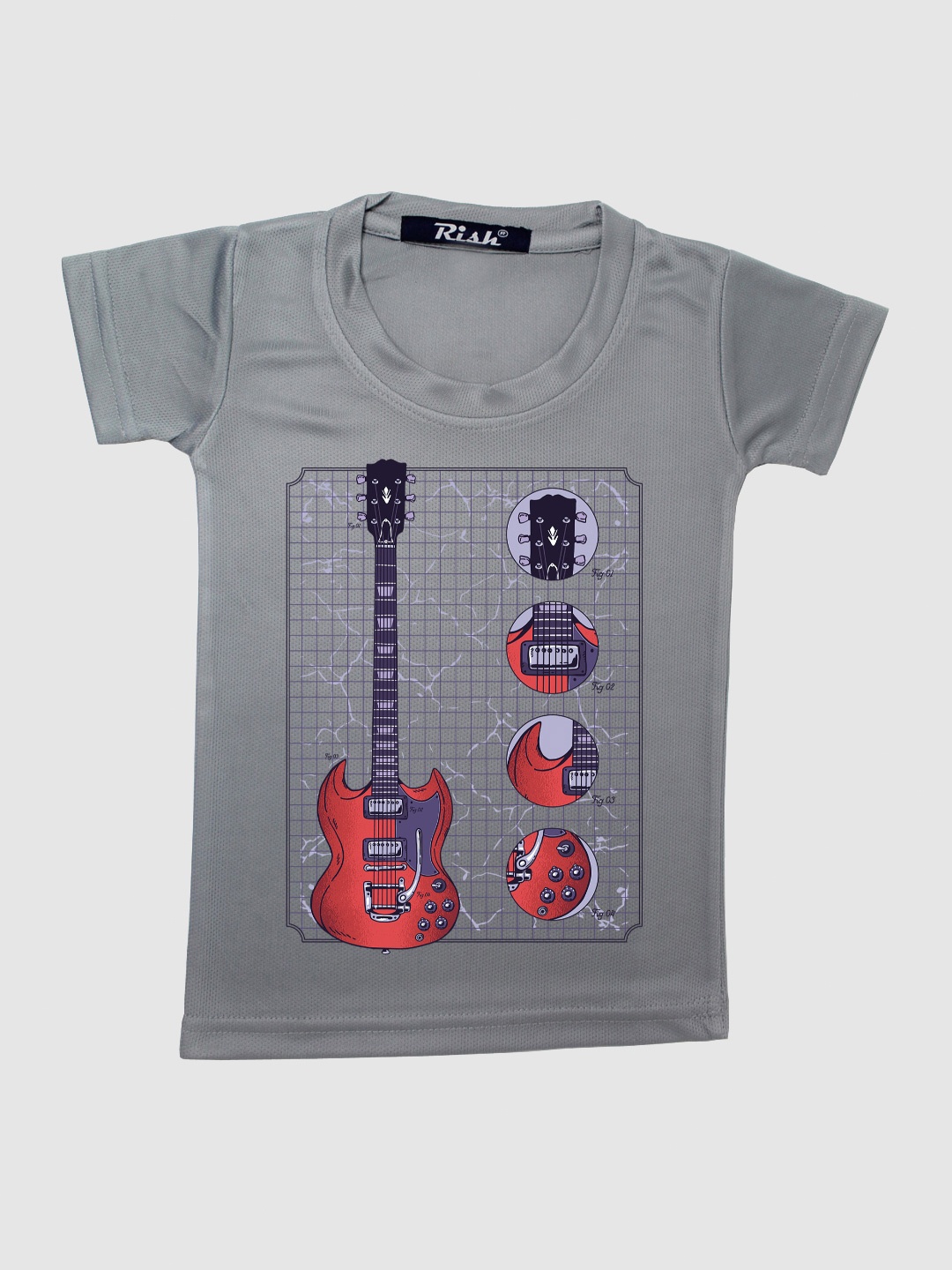 

RISH Boys Kids Guitar Printed T-shirt, Grey