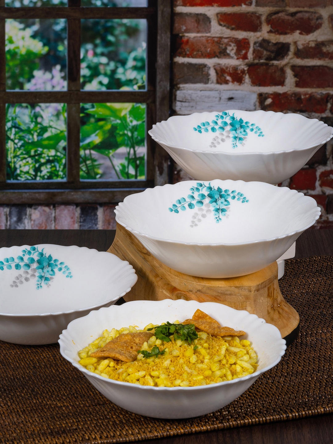 

Cello Set Of 6 White & Blue Floral Printed Opalware Glossy Bowls