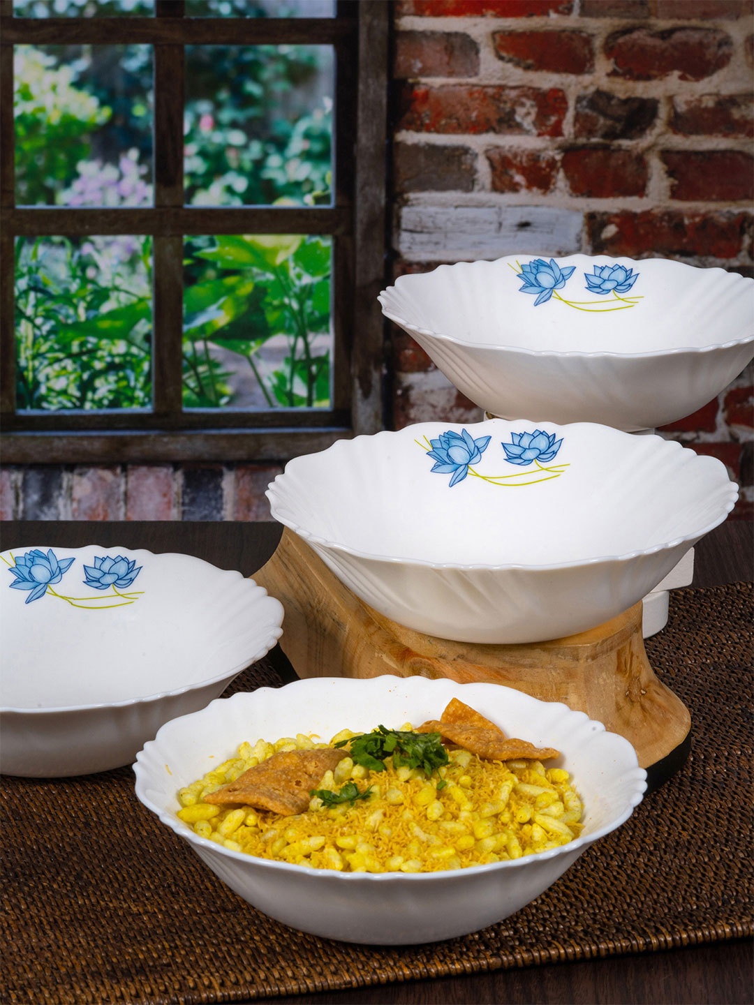 

Cello Set Of 6 White & Blue Floral Printed Opalware Glossy Bowls