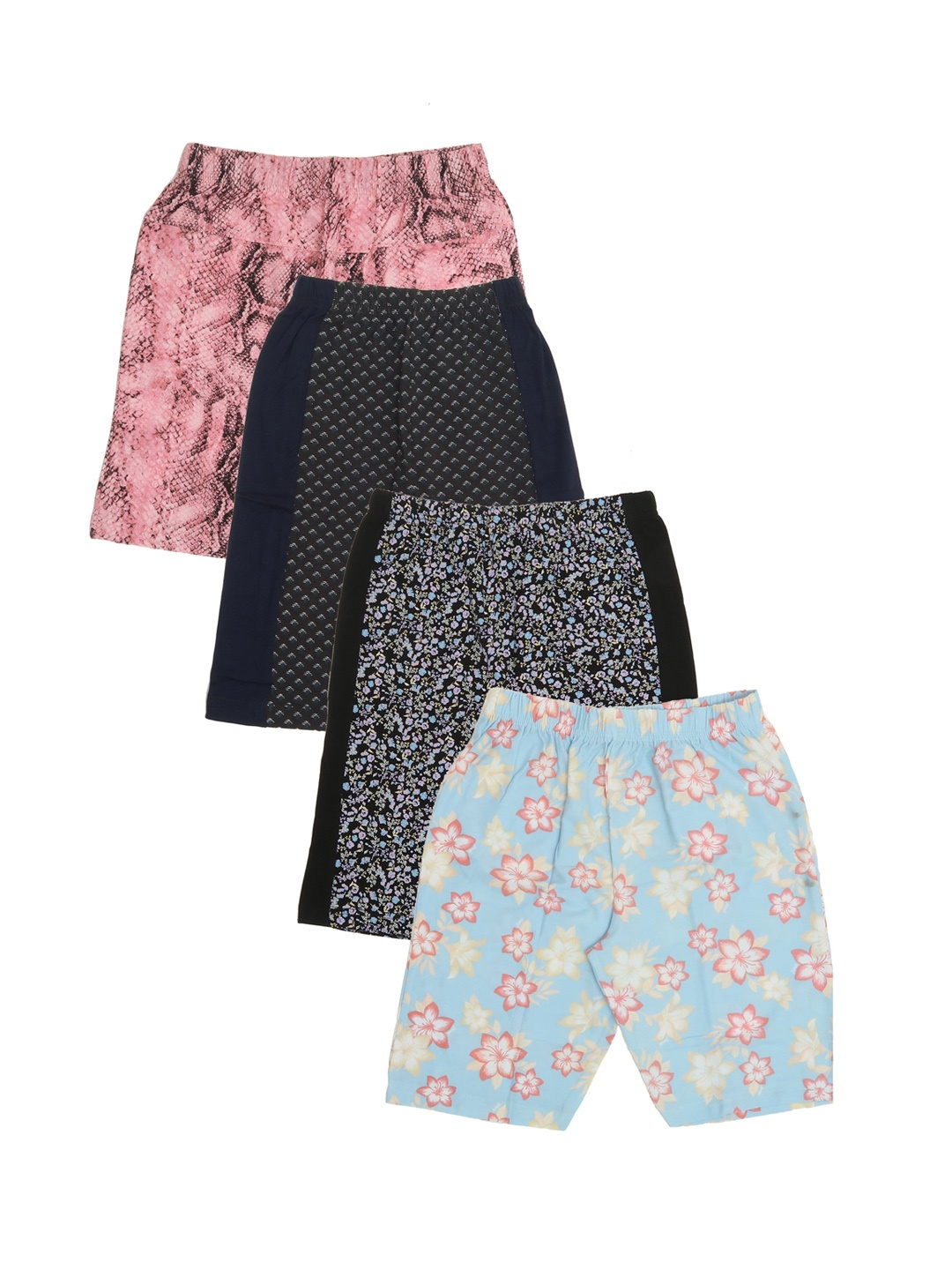 OLIVE MIST Boys Pack Of 4 Multicoloured Floral Printed Antimicrobial Pure Cotton Shorts, Multi