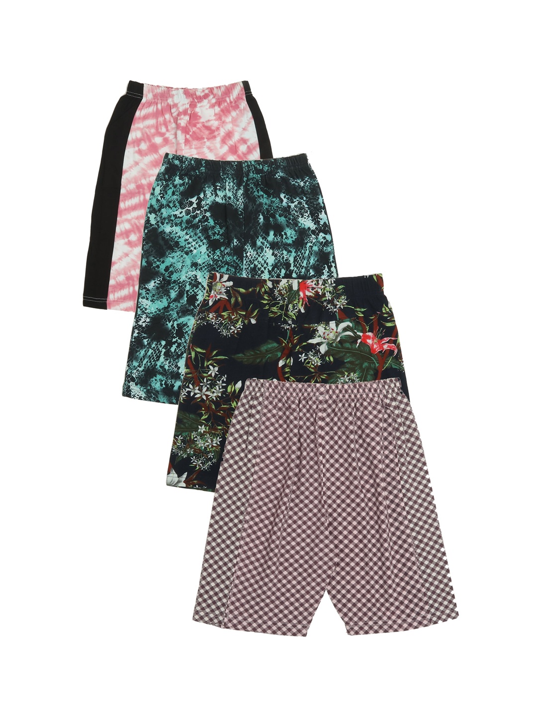 

OLIVE MIST Boys Pack Of 4 Floral Printed Outdoor Antimicrobial Cotton Shorts, Pink