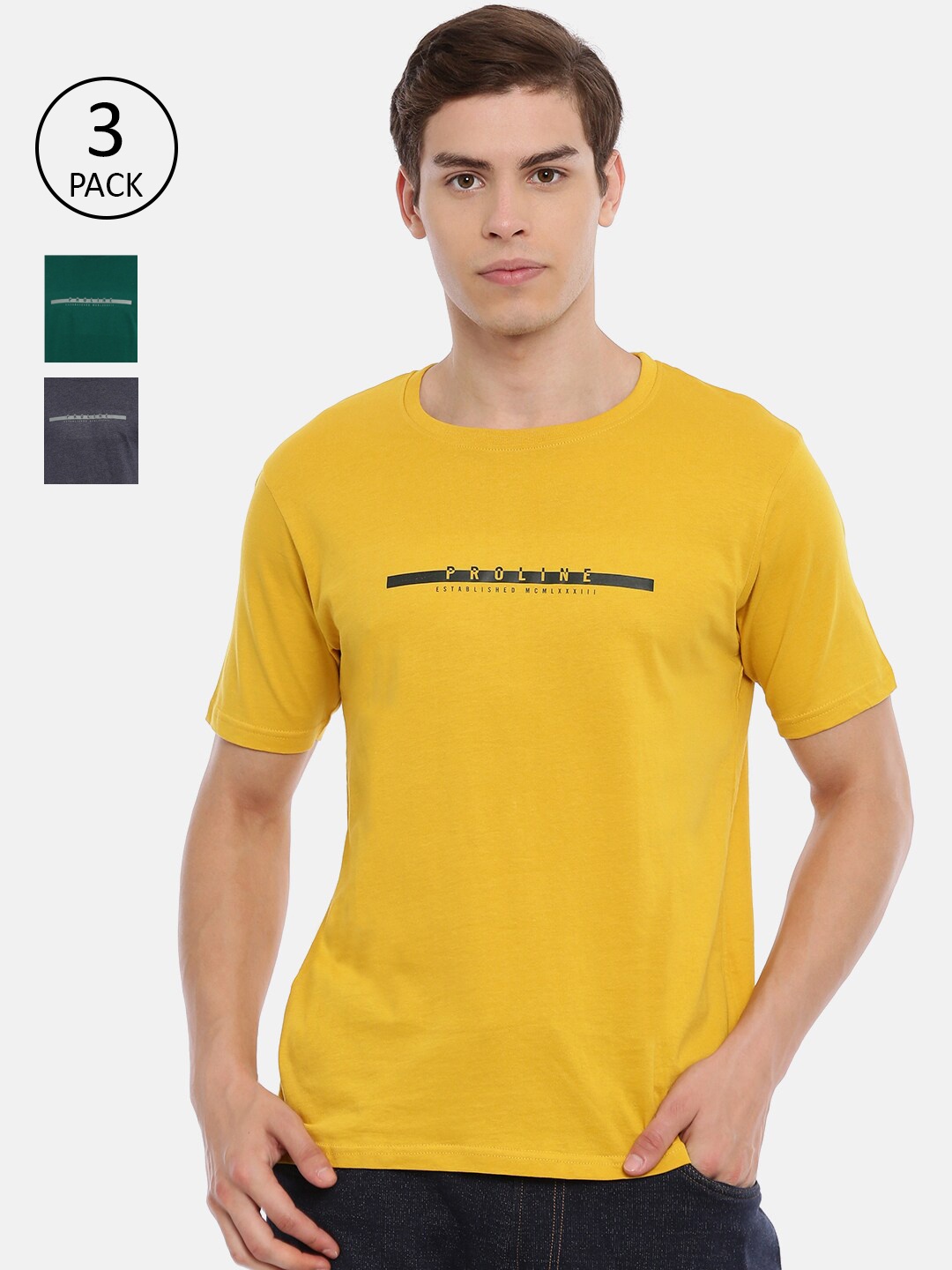

Proline Active Men Pack of 3 Organic Cotton T-shirt, Yellow
