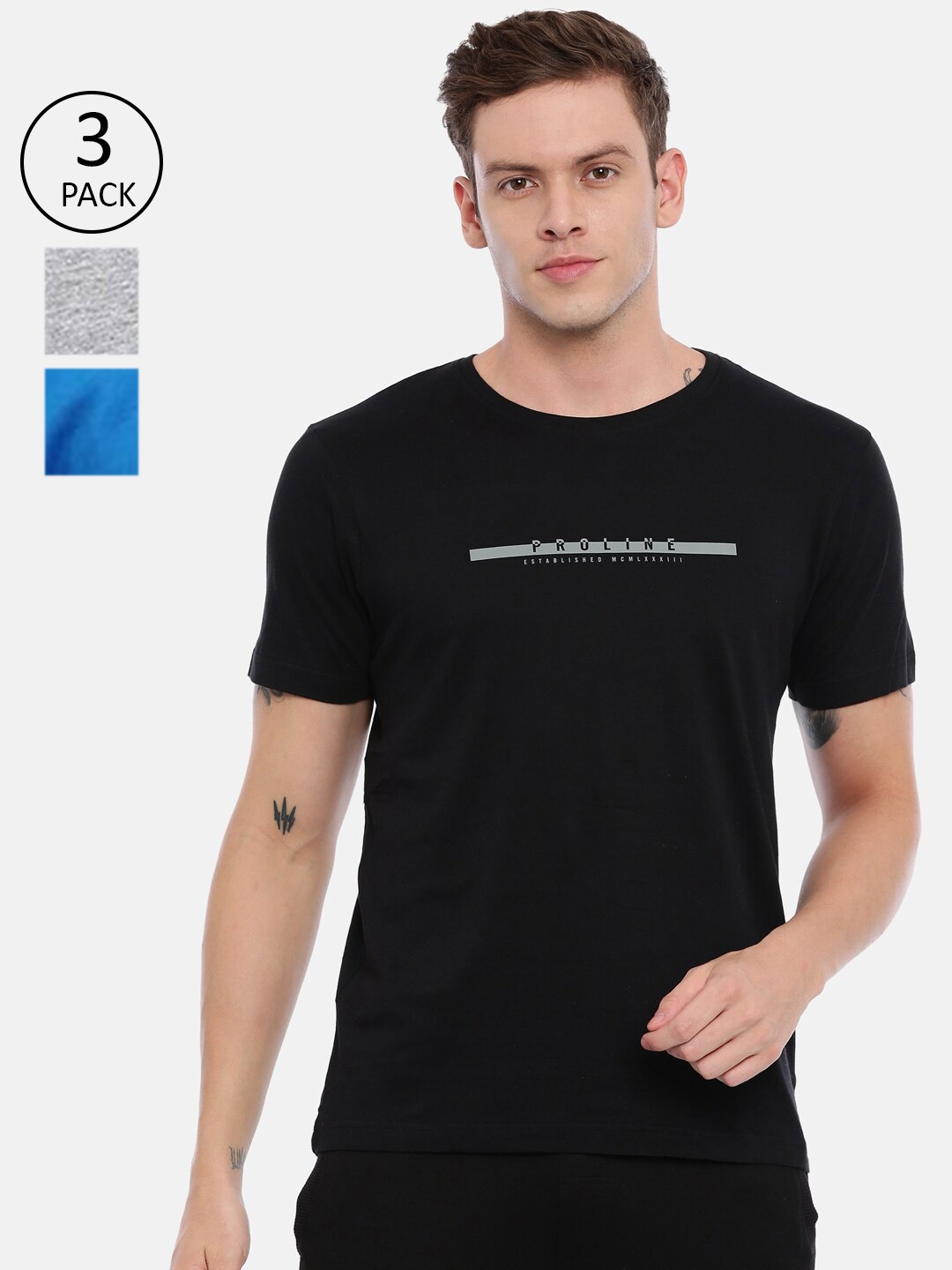 

Proline Active Men Multicoloured 3 Colourblocked V-Neck Organic Cotton T-shirt, Multi