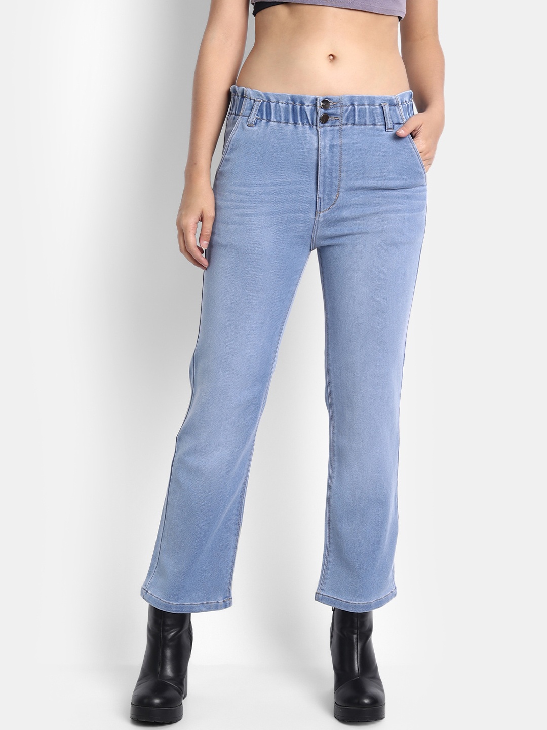

Next One Women Ice Blue Jean Straight Fit High-Rise Light Fade Stretchable Jeans